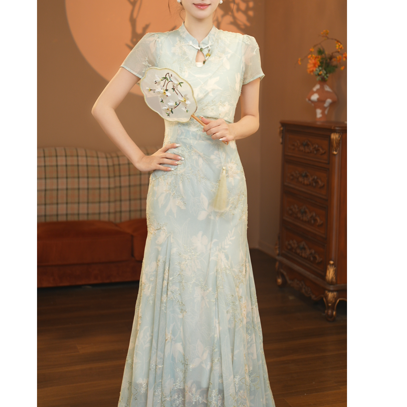 3店温迪定制-1091青瓷柔珠连衣裙YQ700