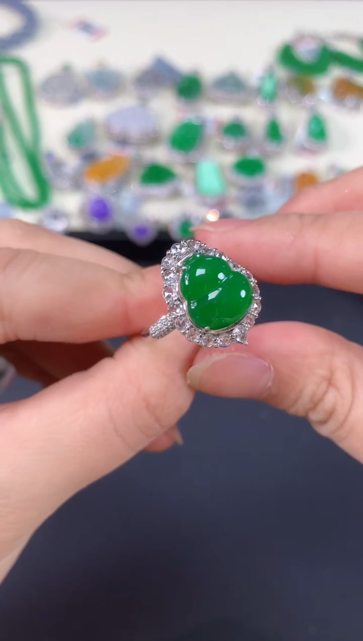 翡翠18K金镶嵌戒指C682|两用45000