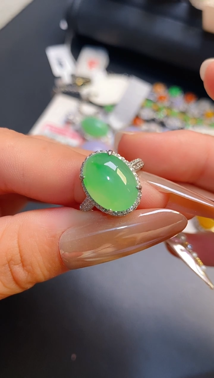 银S925镶嵌戒指翡翠天然