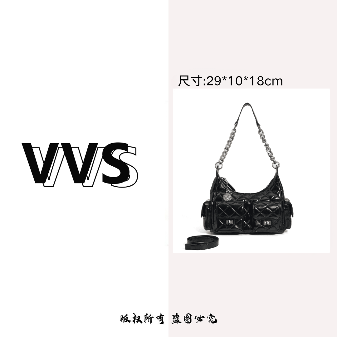 【vv专属】同款小众设计多口袋百搭腋下包菱格单肩包HB-5197黑
