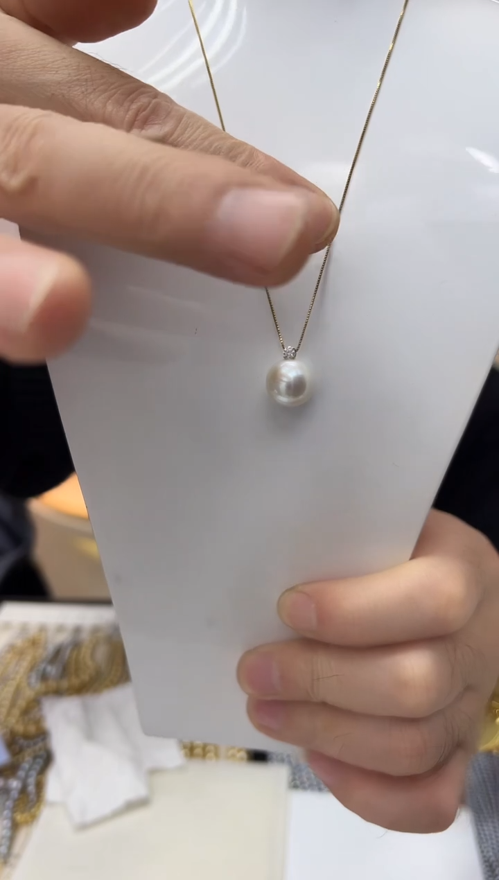 无链子925银【飛梵•18】12-13mm正圆极光几乎无暇白珠戴妃款吊坠