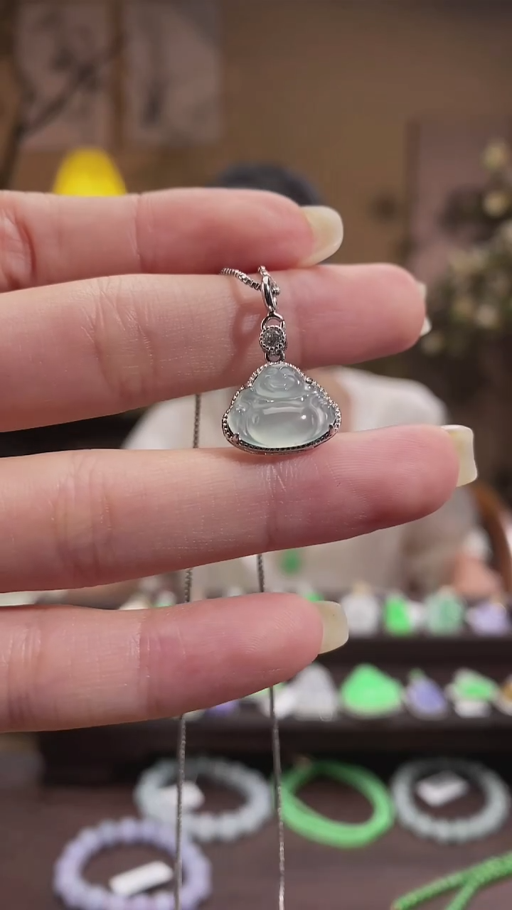 吊坠(赠链)银S925镶嵌翡翠佛公