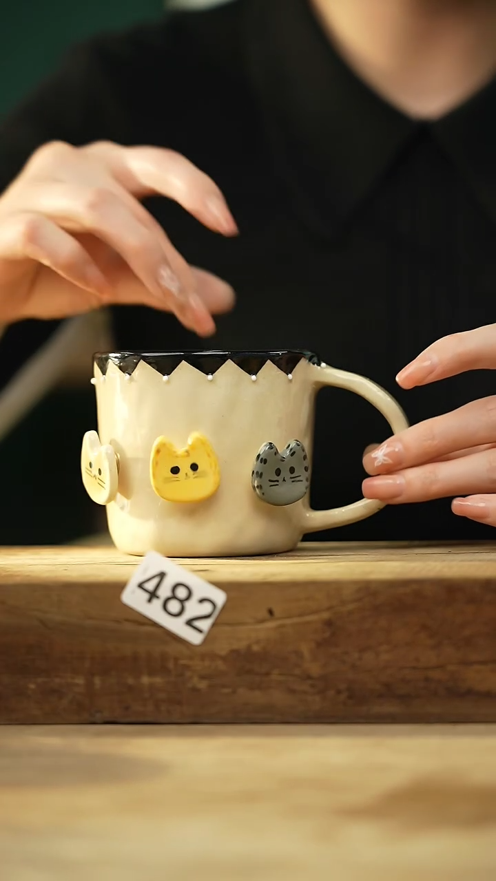 【闪购商品】瓷片新品！设计师手捏转纽小猫/咖啡杯