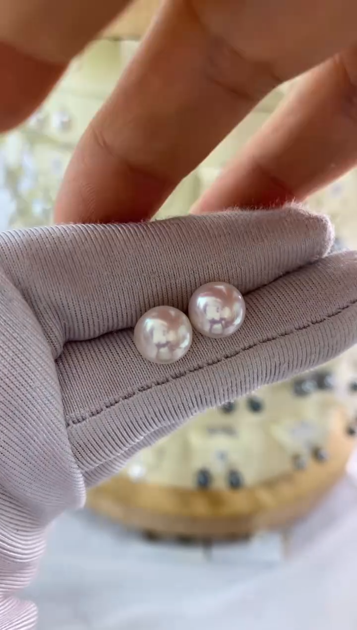 银S925镶嵌耳饰淡水珍珠8-9mm