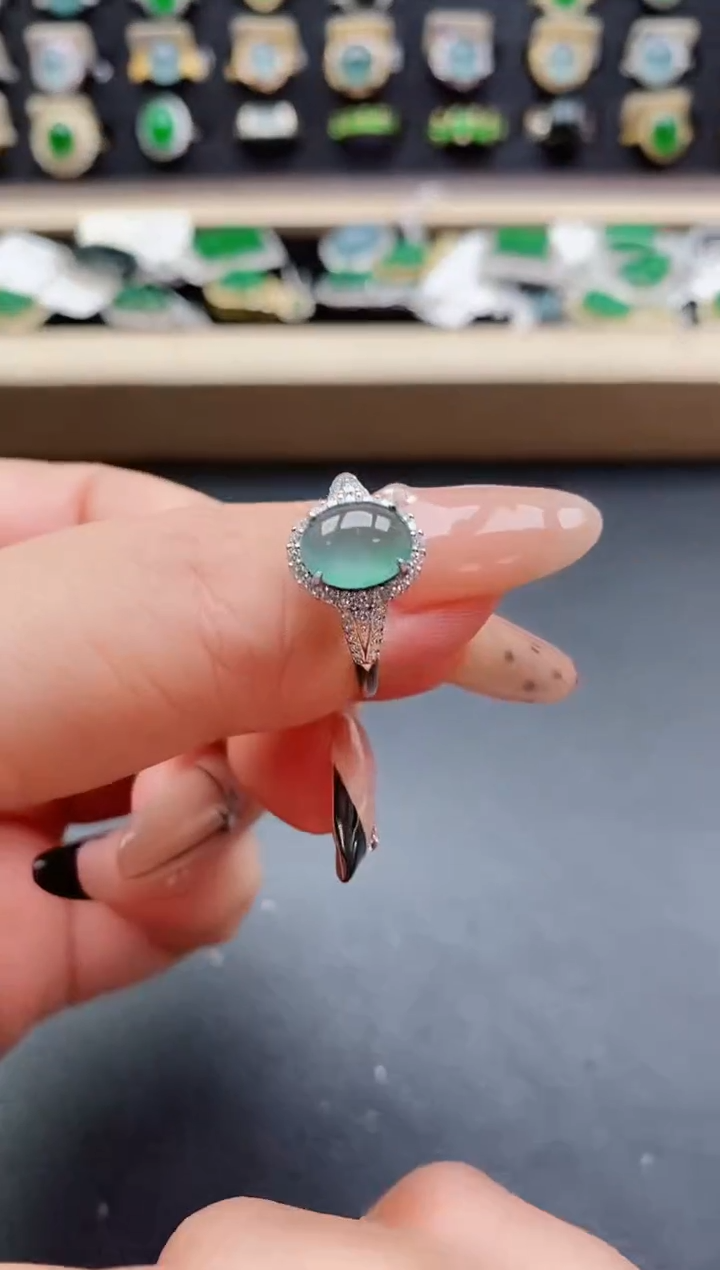 银S925镶嵌戒指翡翠1