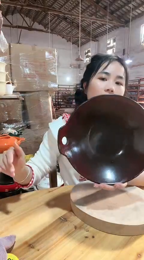 陶大瑕疵小号红黑煎盘打磨孤品