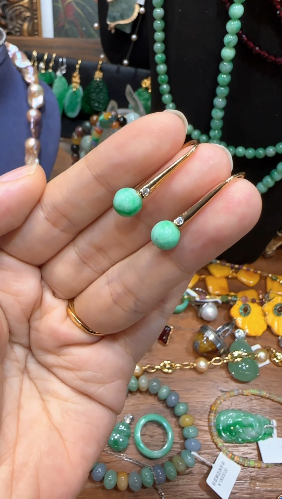 银S925镶嵌翡翠耳饰圆珠