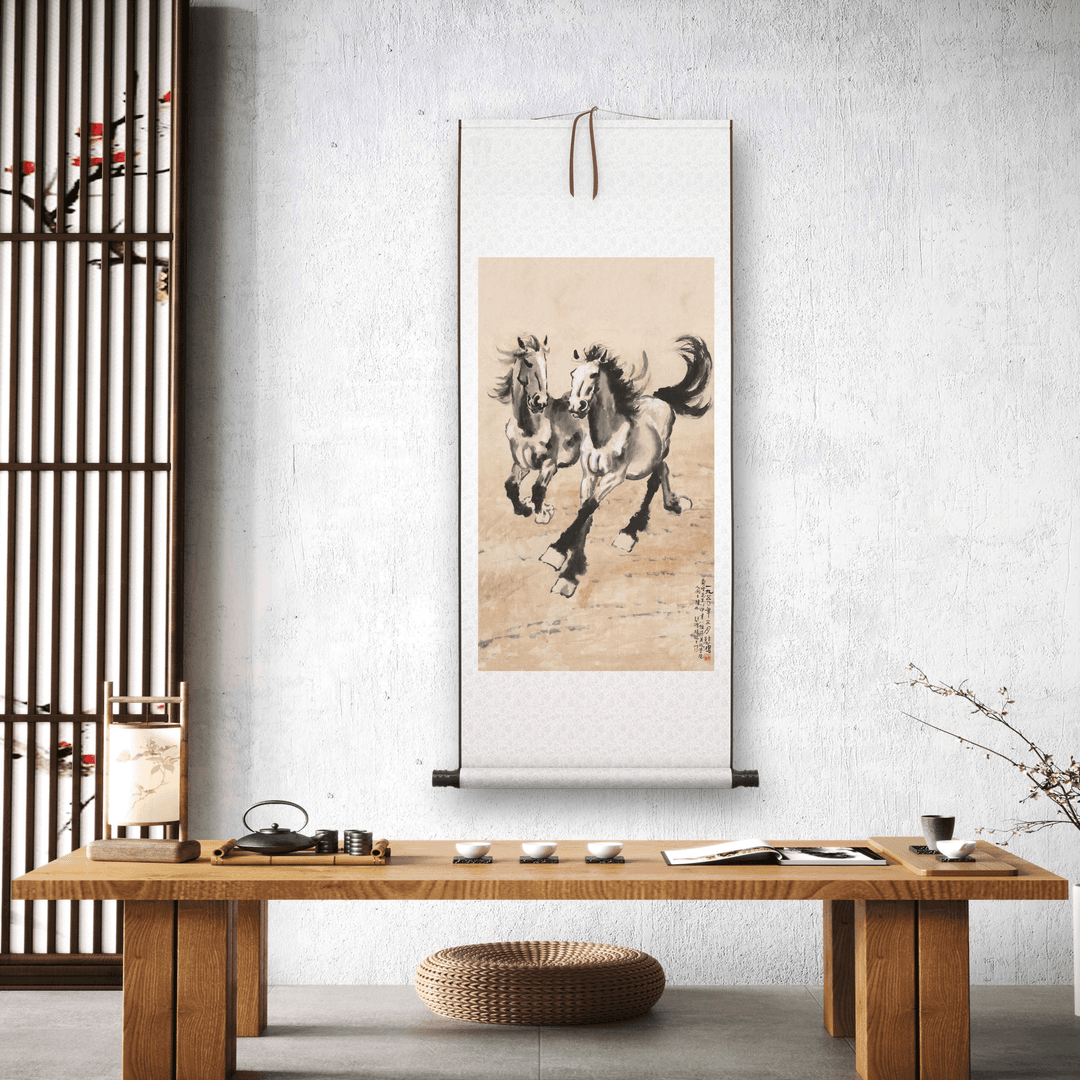 【奔马图】国画卷轴画花鸟画装饰品玄关书房挂画