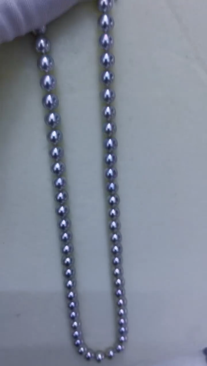 银S925镶嵌DA海水珍珠灰珠串链6-7MM X072