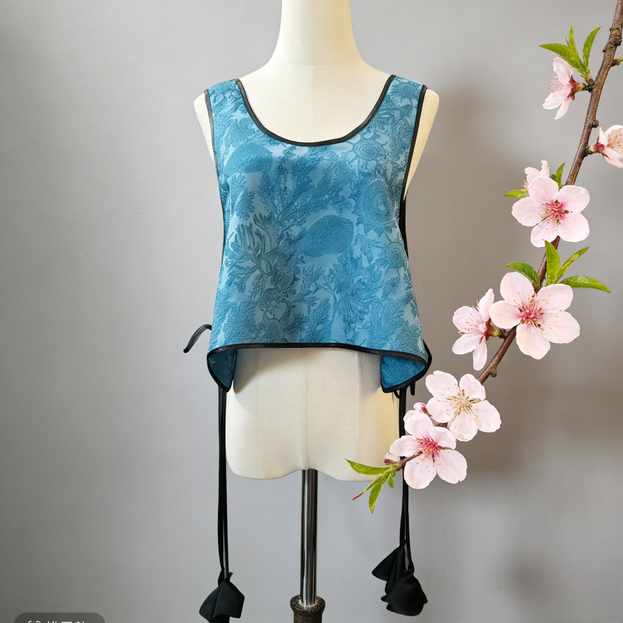 秋冬新款新中式时尚中式旧孔雀蓝国风套装25160