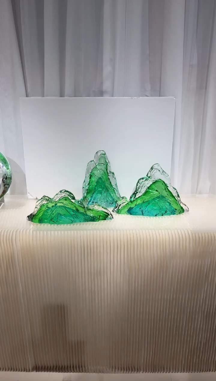 摆件璨石美学翡翠山一组艺术摆件