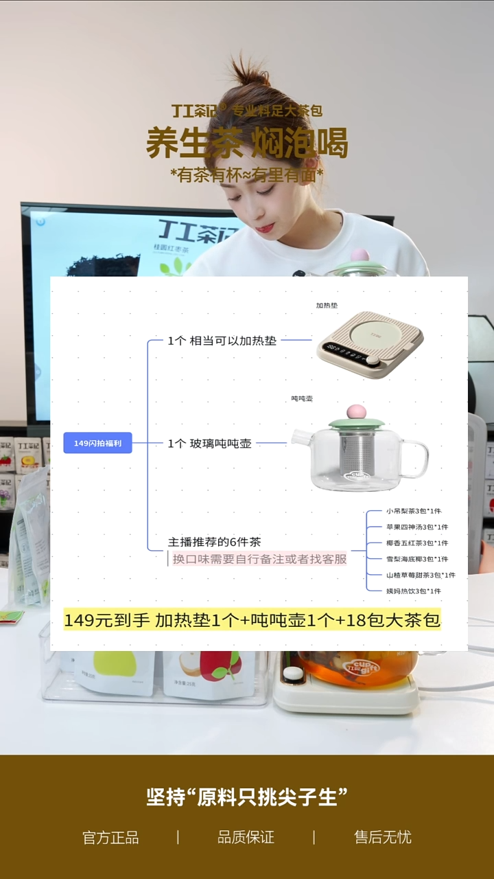 高硼硅玻璃吨吨壶+加热垫+6件（18包）茶