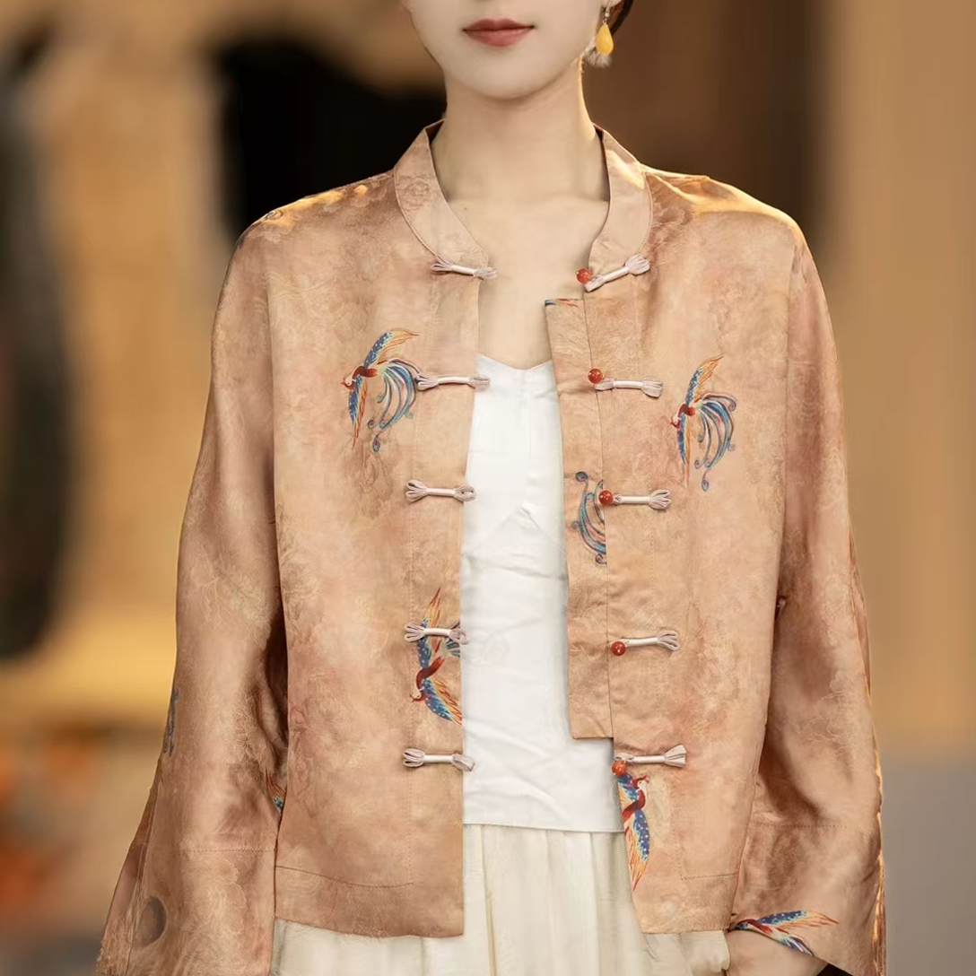 【新款粉凤凰】定制款春季新款中式国风凤凰提花宽松外套开衫018