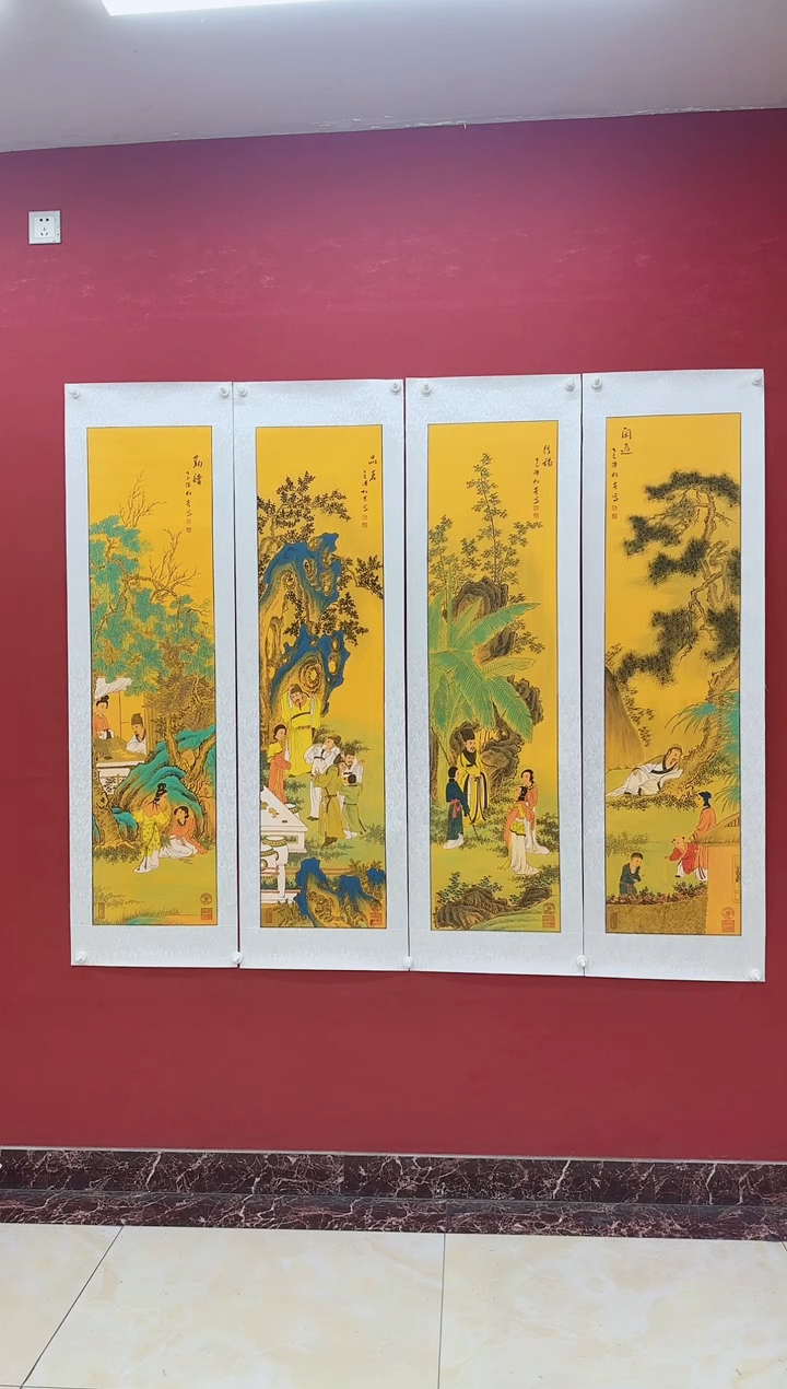 陈松芳老师国画仿古人物系列作品四条屏