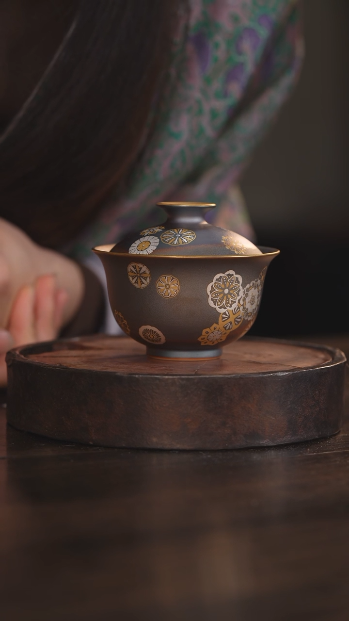 【闪购商品】杯62柴房陶瓷丨窑宝皮球花盖碗