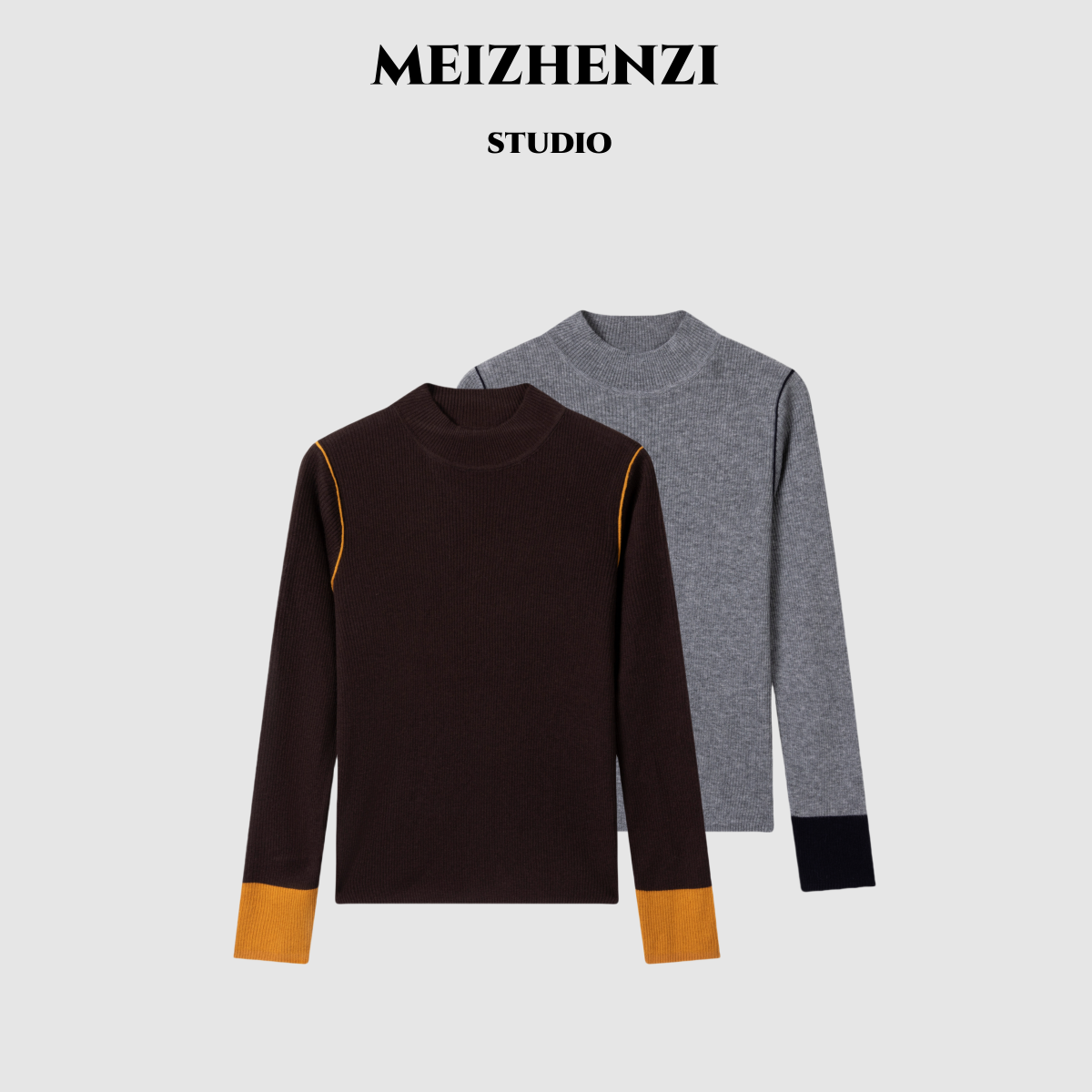 MEIZHENZI【流光落霞】32.8%超细绵羊毛|拼色打底衫女秋冬针织毛衣