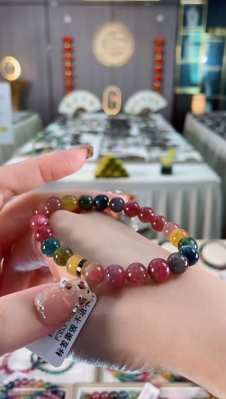 未镶嵌老矿碧玺色标油料单圈手串8mm+碧玺dan多样性发货一条