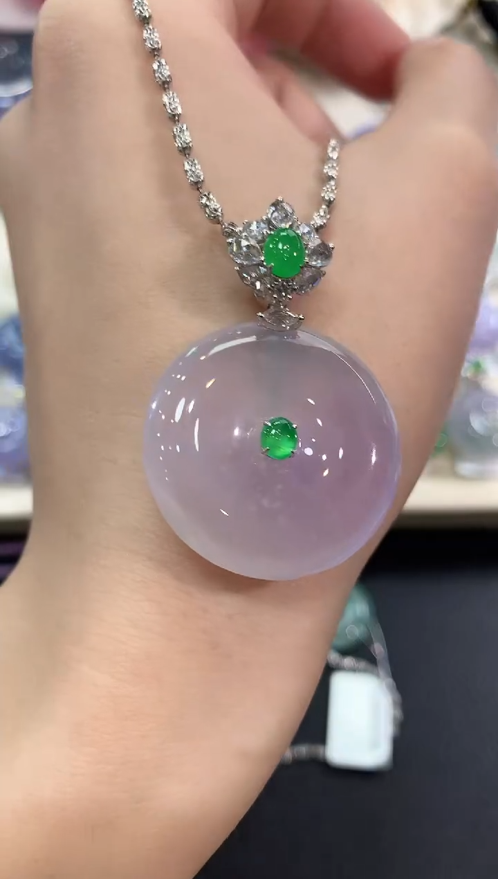 吊坠(不含链)18K金镶嵌翡翠冬日珠宝Q98紫货有色差