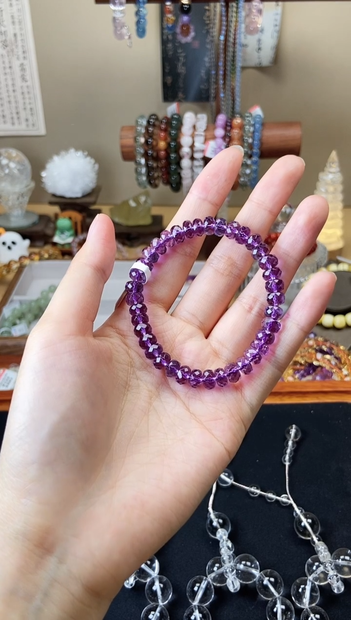 【闪购商品】水晶手链未镶嵌7.5mm巴西紫水晶切面