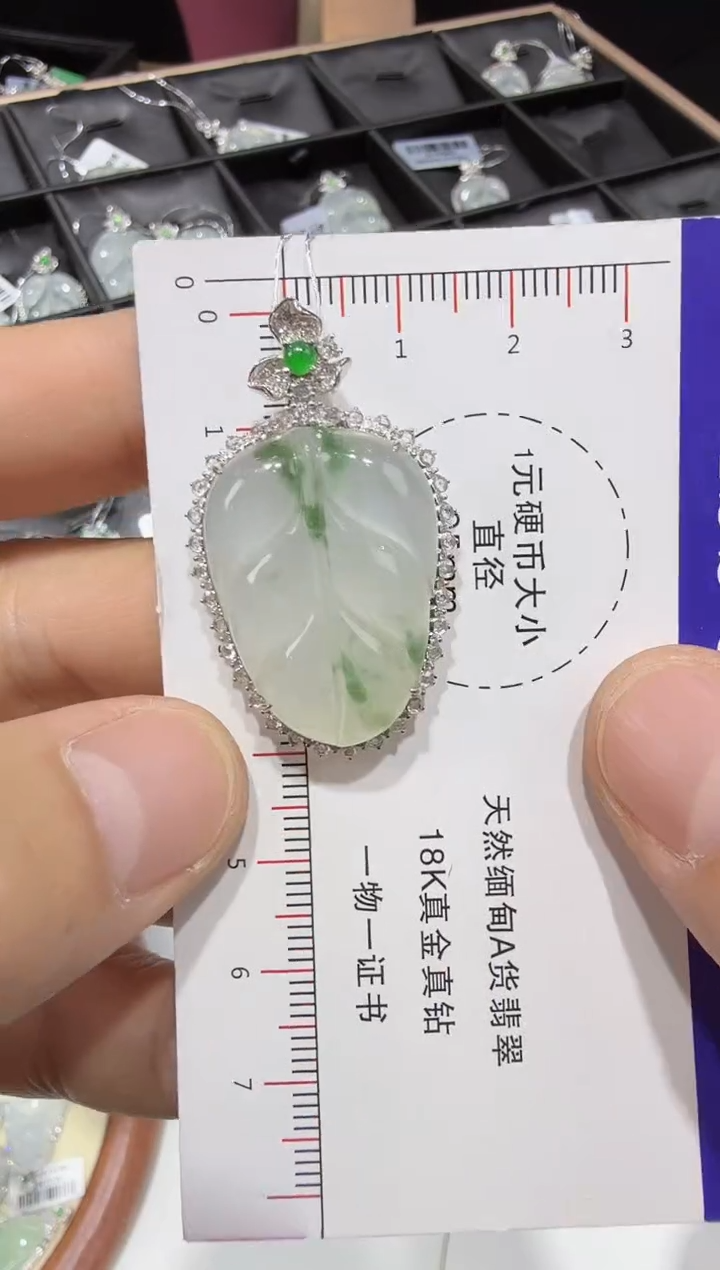 【闪购商品】翡翠吊坠(赠链)18K金镶嵌98-叶子