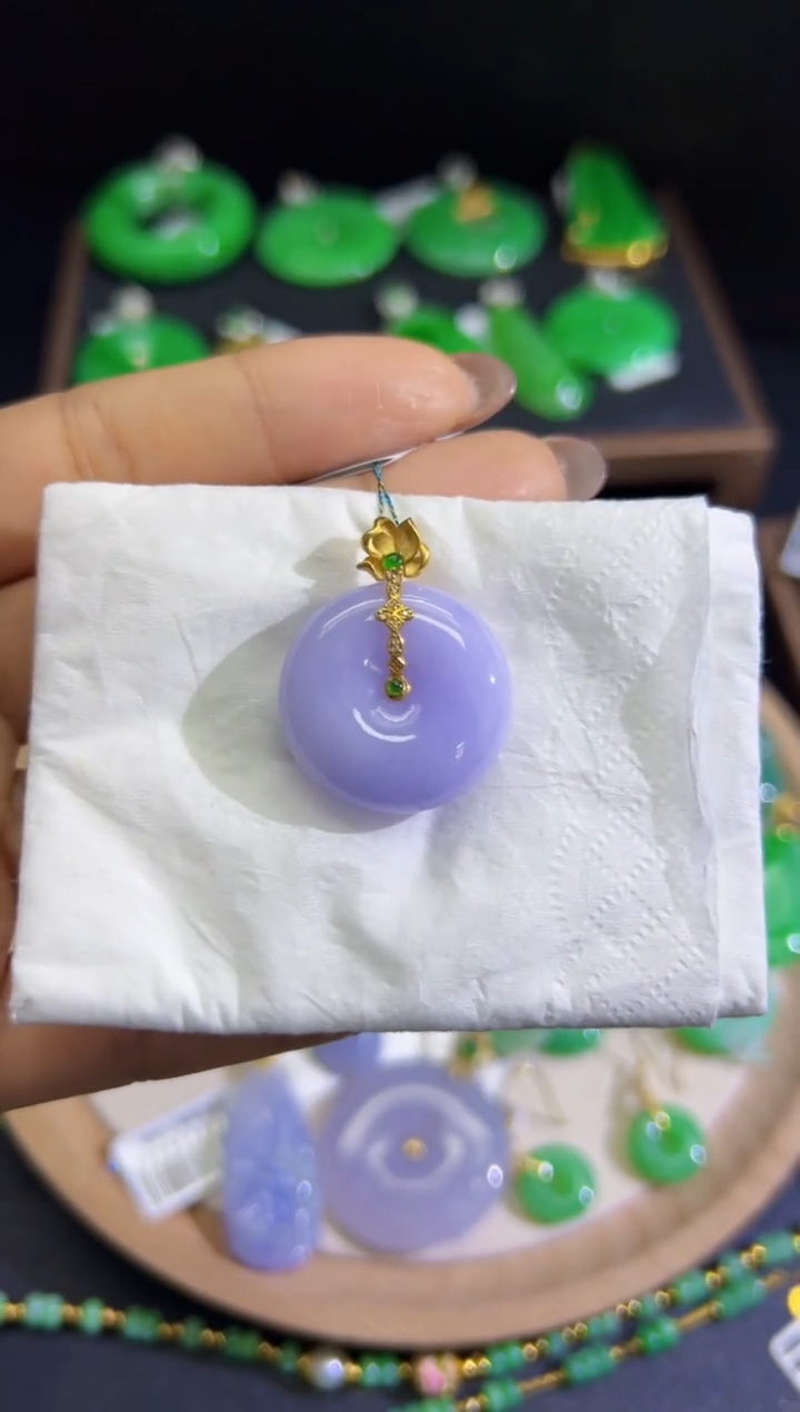 【闪购商品】翡翠颈饰18K金镶嵌Q缅料A货翡翠/支持复检/一件