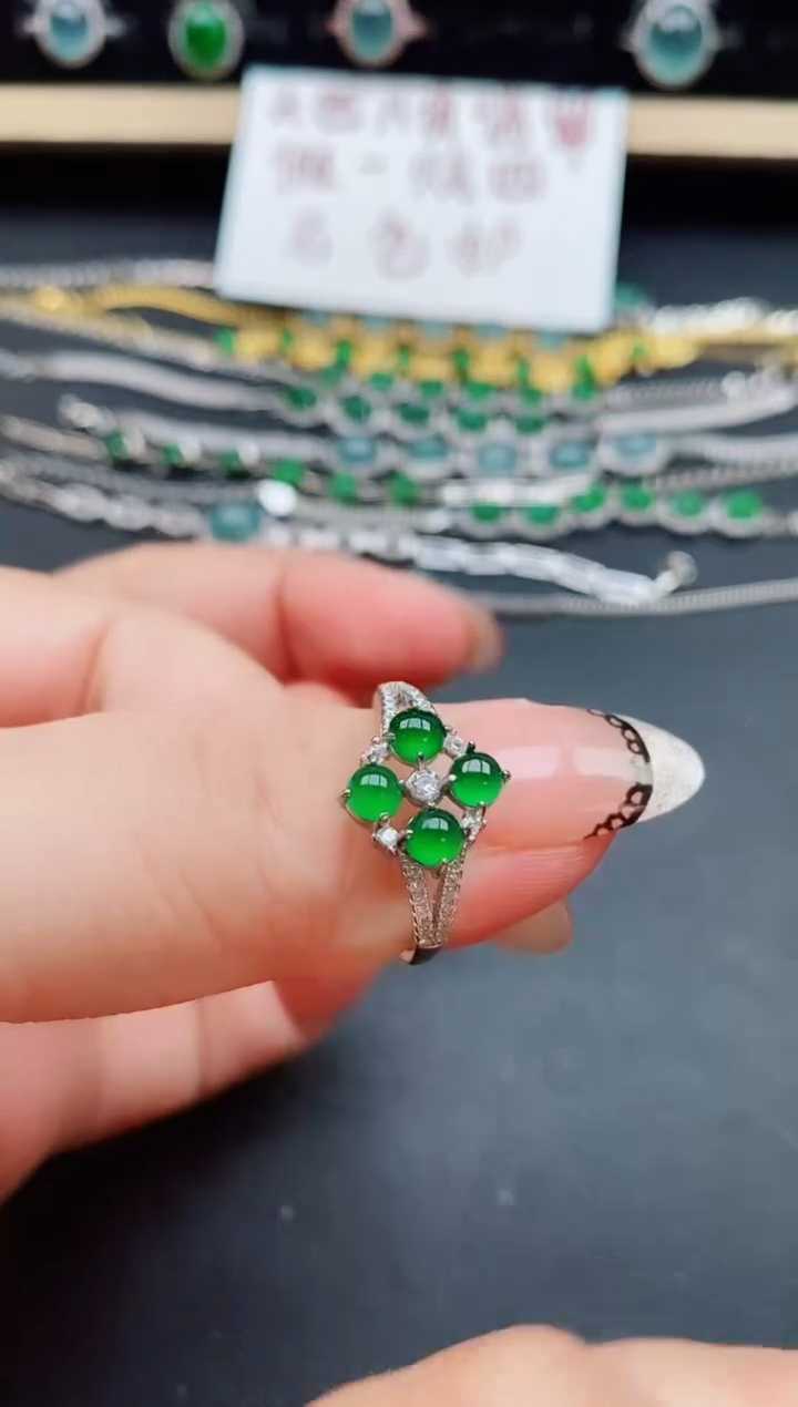 翡翠戒指银S925镶嵌50805