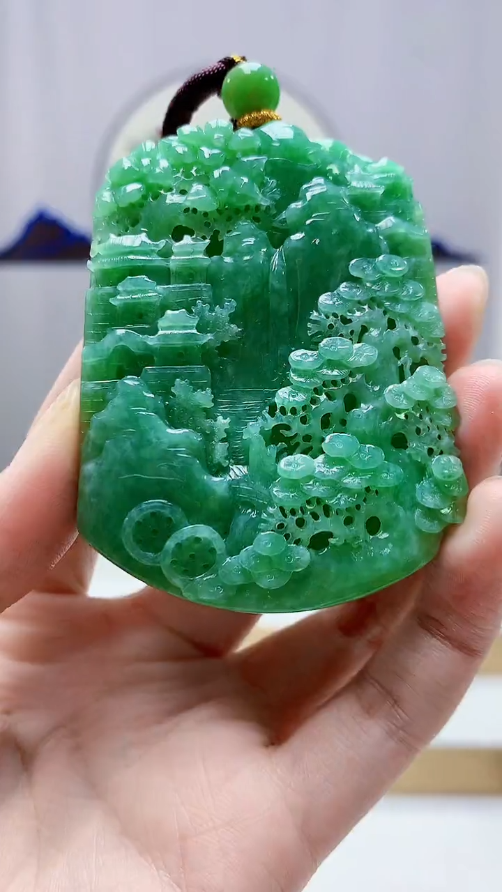 未镶嵌定制翡翠4688zm-毛货挂件212山水
