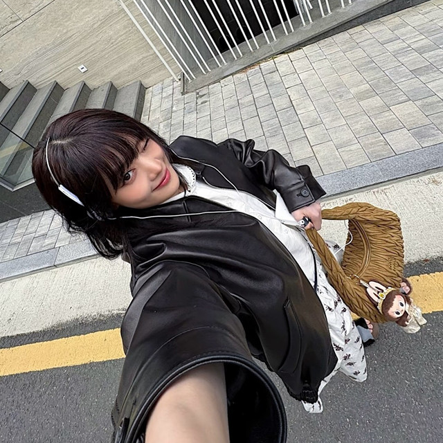 扣号下单拉链水洗长袖秋季落肩袖翻领皮衣服装上衣外套皮夹克春秋