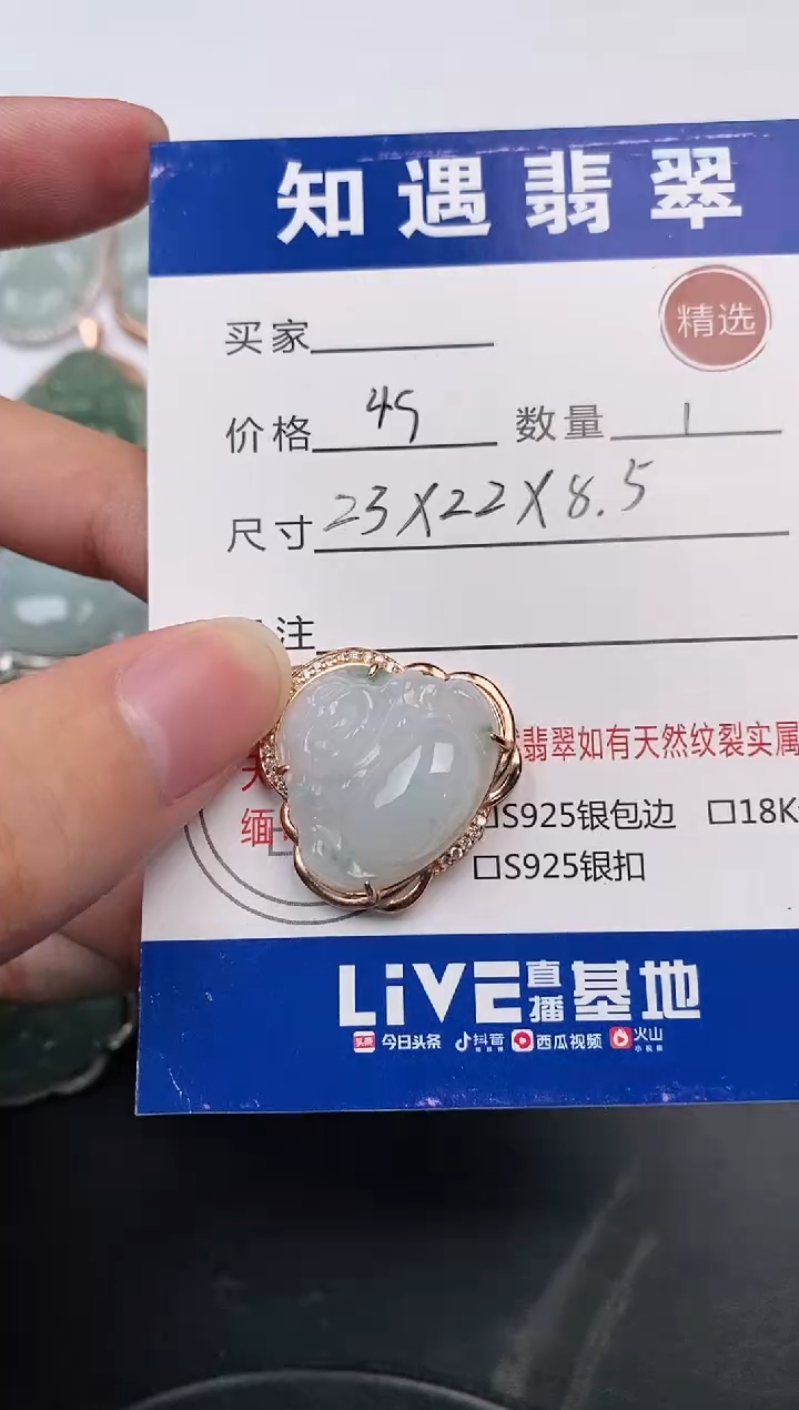 颈饰银S925镶嵌翡翠挂件
