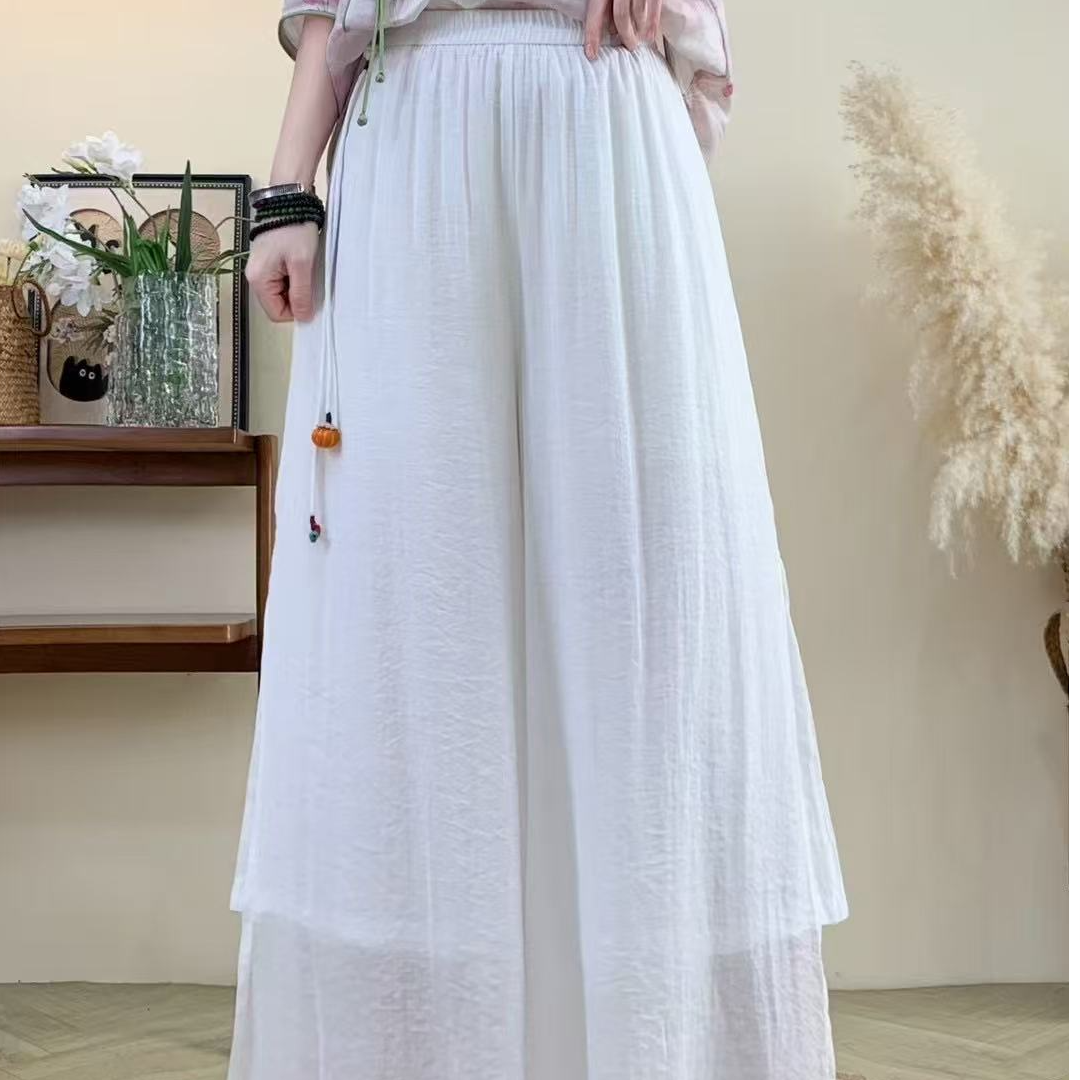双层裤子女装阔腿裤夏薄款休闲裤垂感舒适裤子