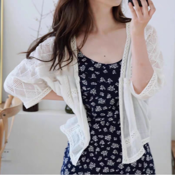 【ICS 韵裕】蕾丝开衫防晒衣洋气外搭披肩上衣