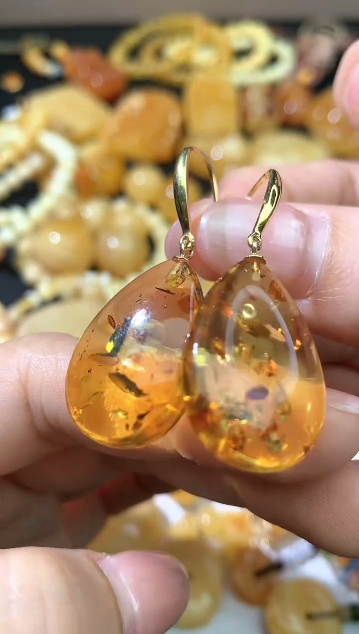 琥珀（花珀）未镶嵌耳饰耳坠