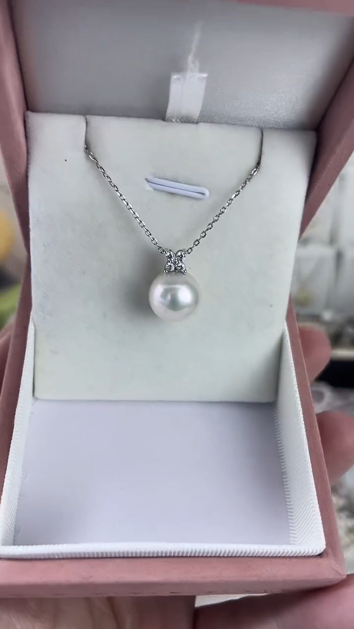 颈饰银S925镶嵌淡水珍珠14天然珍珠极光四叶草吊坠12-13