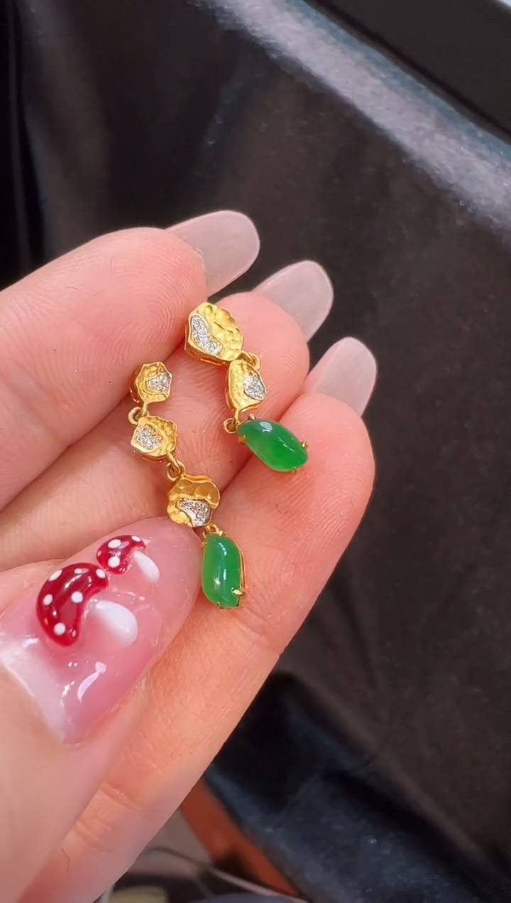 【闪购商品】翡翠耳饰18K金镶嵌耳饰