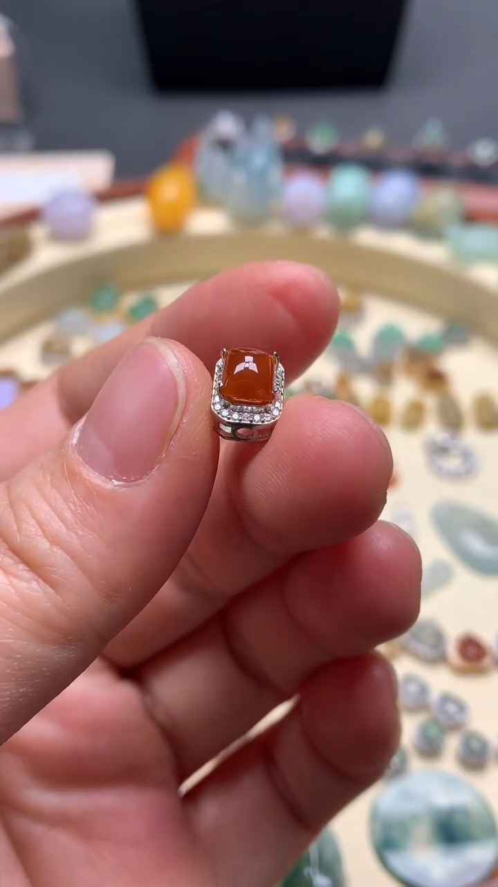 【闪购商品】翡翠耳饰银S925镶嵌翡翠镶嵌方糖