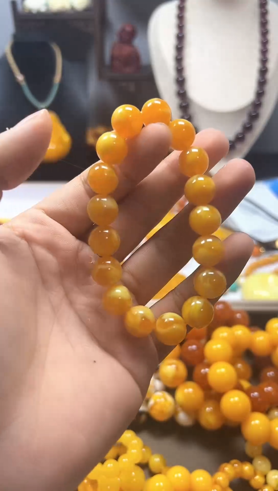 未镶嵌琥珀手链俄料胶皮料鸡油红单圈12mm手串