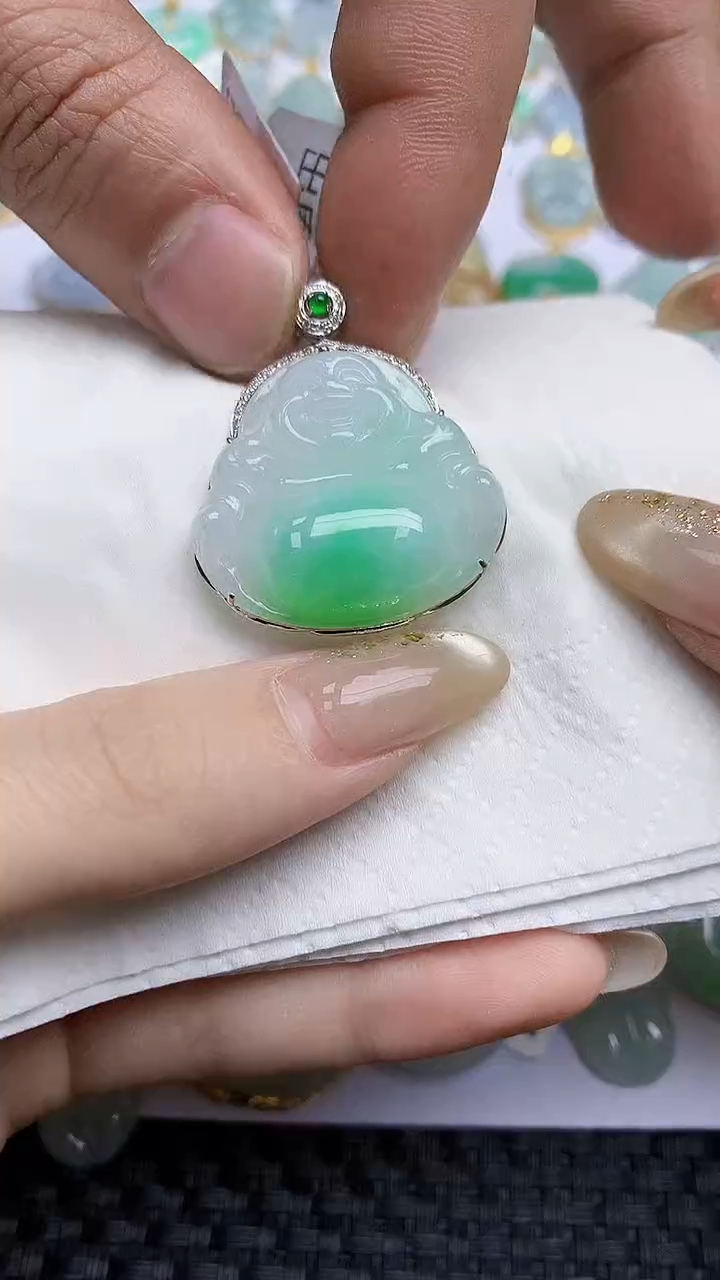 【闪购商品】翡翠颈饰18K金镶嵌天然A货翡翠 