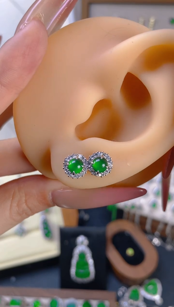 银S925镶嵌翡翠耳饰多样性