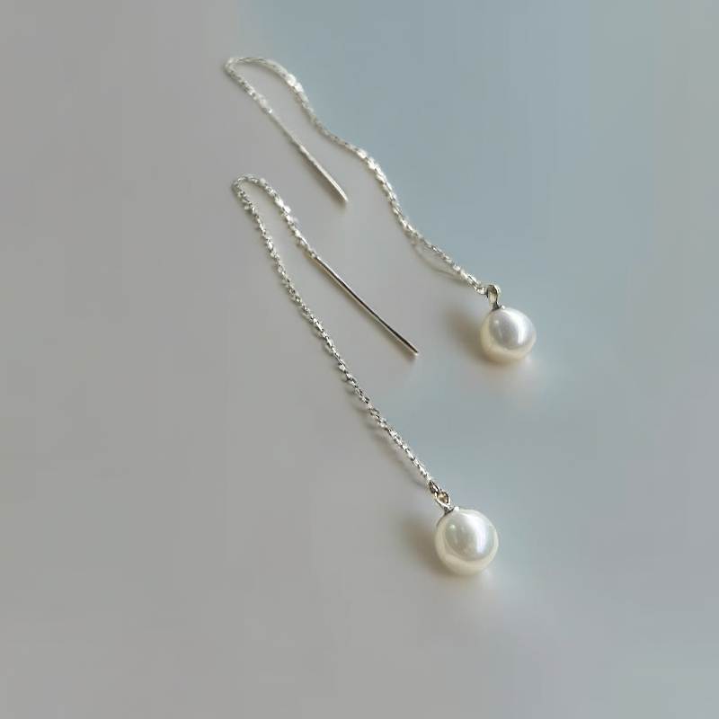s925银淡水珍珠 简约气质珍珠耳线长款百搭耳饰时尚优雅