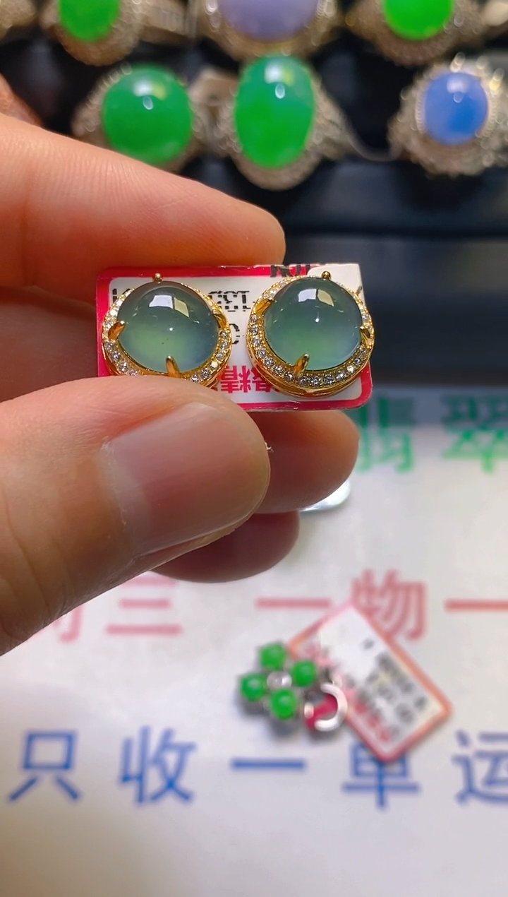 翡翠银S925镶嵌耳饰天然