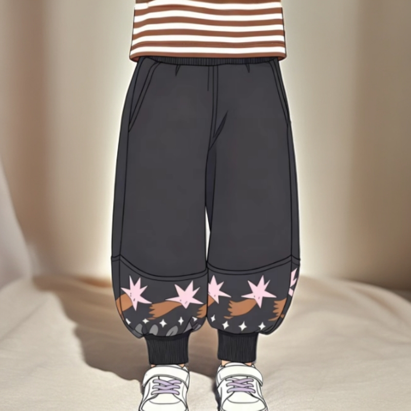 针织拼接儿童加绒裤子