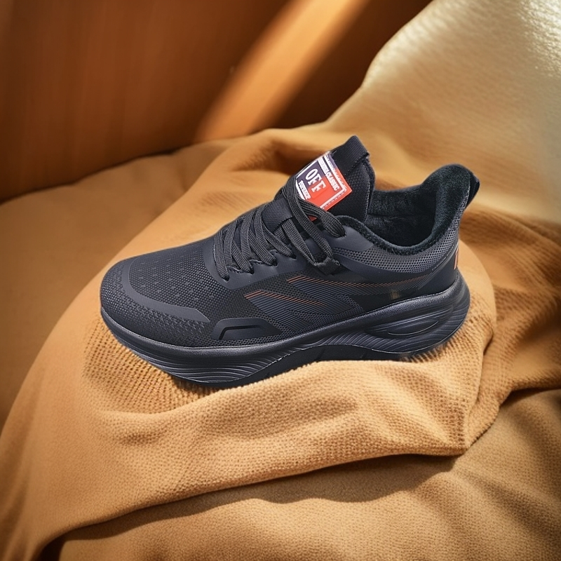 男士冬季加厚加绒保暖防水皮面超轻底跑鞋休闲百搭时尚跑步鞋