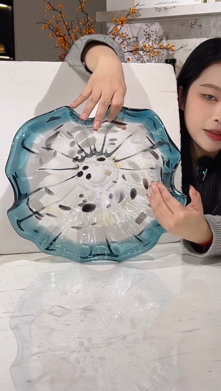 【闪购商品】琉璃蓝色荷叶小果盘