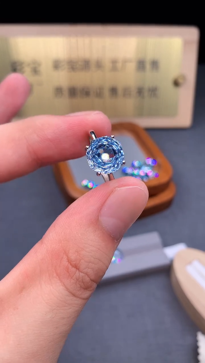 海蓝宝石戒指银S925镶嵌8999