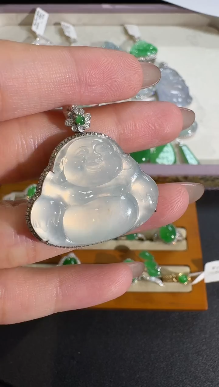 【闪购商品】翡翠吊坠(不含链)18K金镶嵌【源头工厂】钻石镶嵌