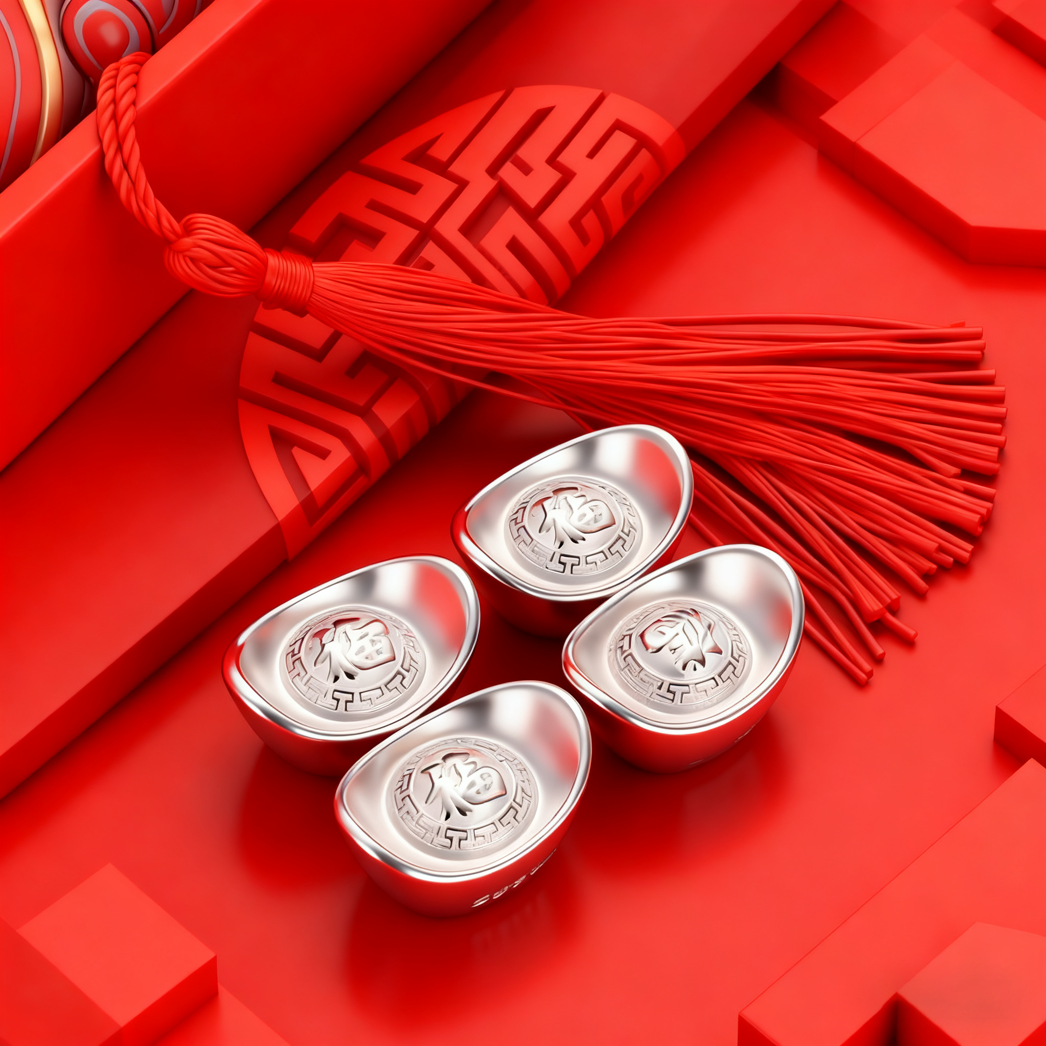 ①福字精美小元宝10g古法工艺礼品商务办公室家居高端摆件