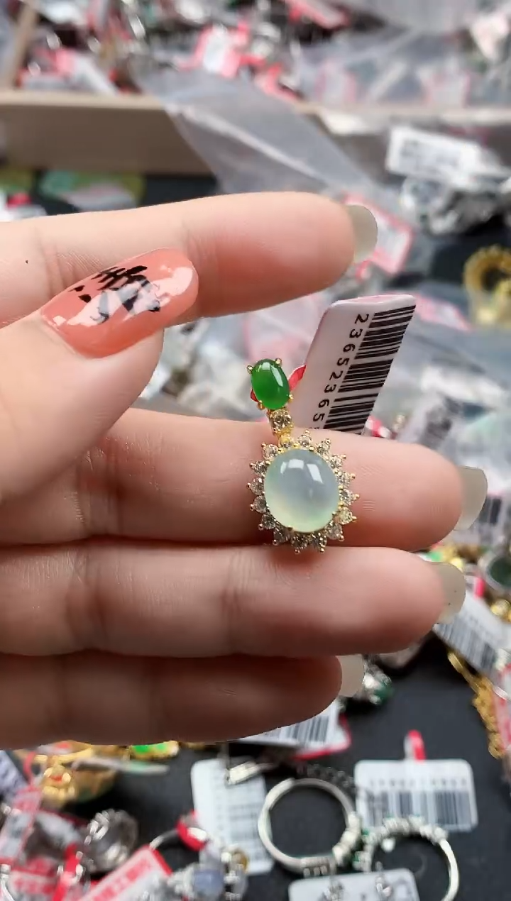 银S925镶嵌戒指翡翠天然A货缅甸翡翠