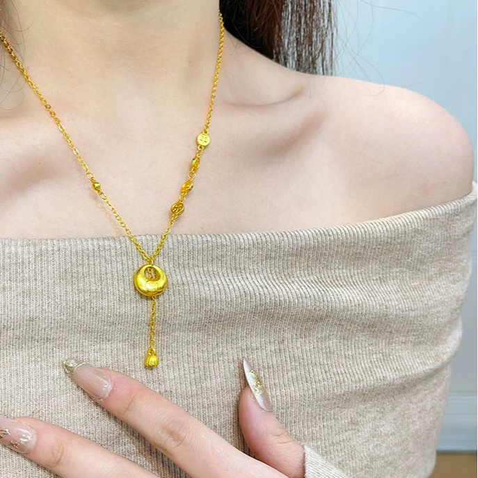 铜合金项链 【平安喜乐元宝小福坨项链】金色百搭优雅坠链气质轻奢
