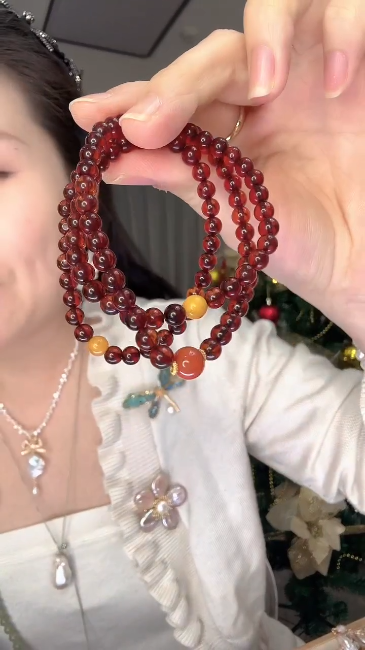手链血珀未镶嵌血珀三串手链