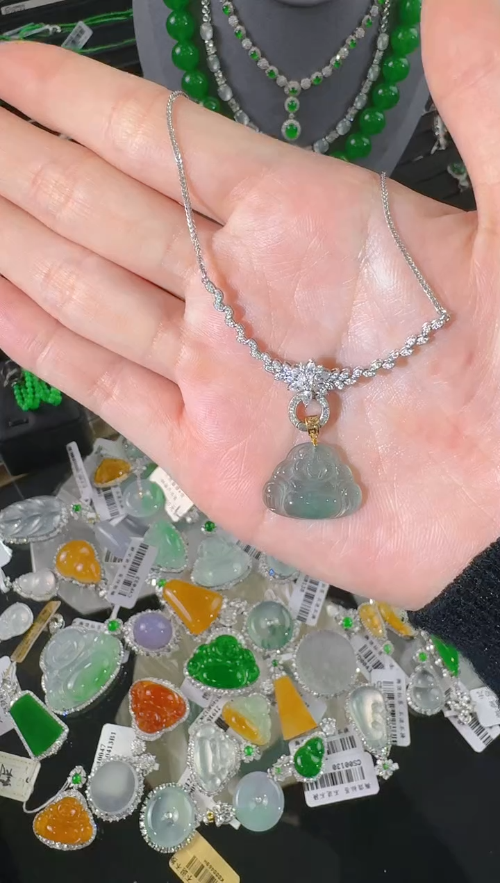 【闪购商品】翡翠颈饰18K金镶嵌佛公+链子